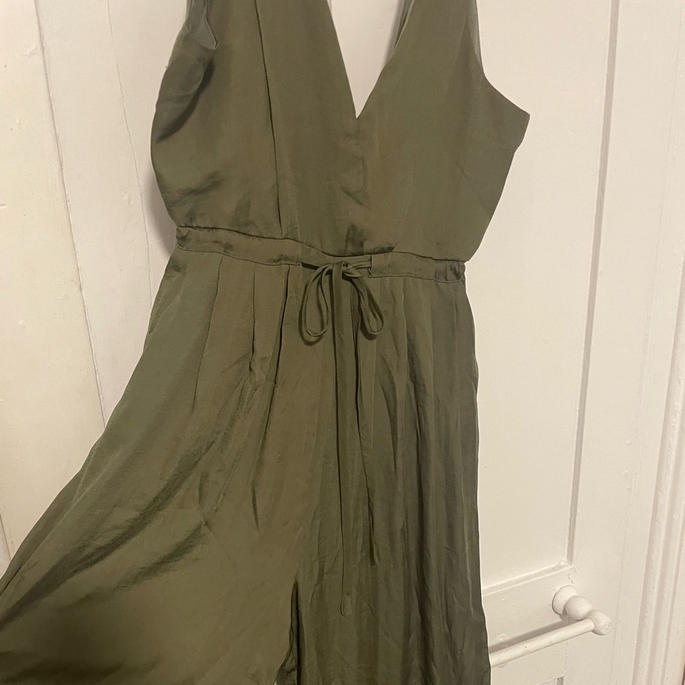 Olive green jumpsuit v neck